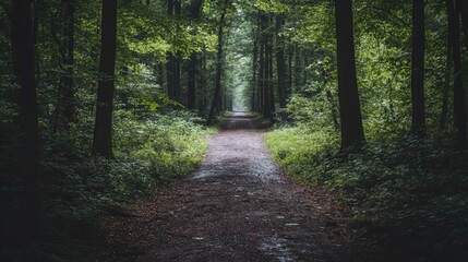 Fototapeta premium A Path Through a Dense Forest of Lush Green Trees