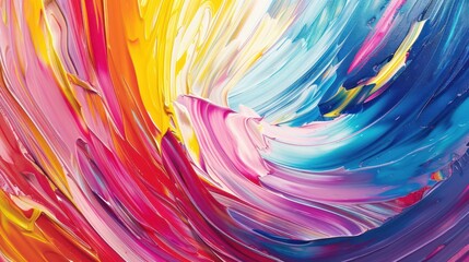 Fototapeta premium Closeup of an abstract background featuring colorful oil paint smears, offering a rough, textured surface with a rainbow of hues for artistic and design concepts.