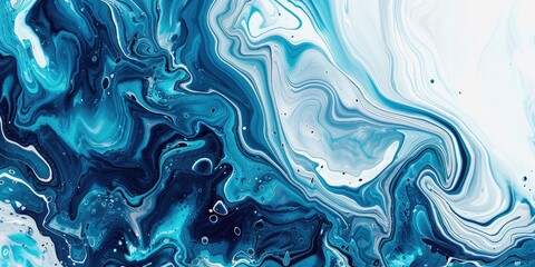 Obraz premium Fluid Art Background with Vibrant Shades of Blue and Soft White. AI generated illustration
