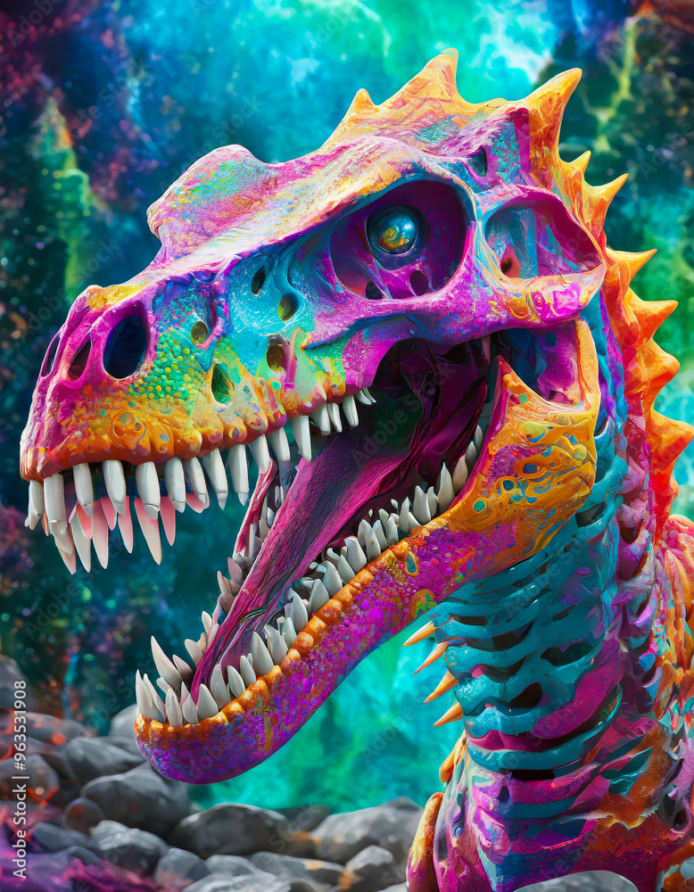 Wall mural psychedelic t-rex skull