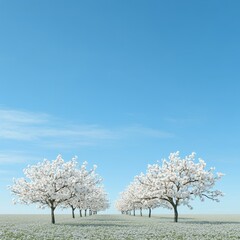 Naklejka premium Realistic orchard with blossoming trees and a sunny sky, beautiful and ideal for promotional use