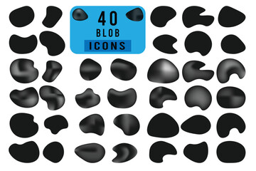 Fototapeta premium Blob icon. Black 40 blob icon set. Abstract blob shape black silhouette vector icons, modern design. 