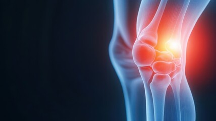 Closeup of knee joint under infrared light, joint injury treatment, medical innovation, physical therapy