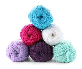 Many different bright yarns isolated on white