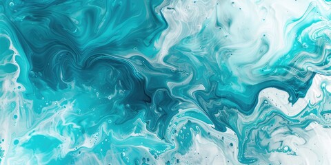 Turquoise and White Fluid Art Background. AI generated illustration.