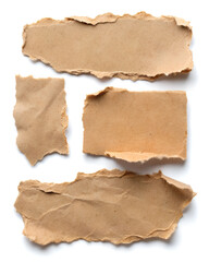 High-Resolution Image of Brown Ripped Paper Pieces on a Clean White Background - Ideal for Creative Collage Designs, Texture Overlays, and Artistic Backgrounds - Perfect for Graphic Design Projects.