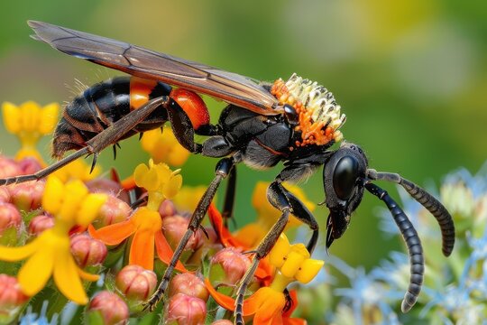 Tarantula Hawk Wasp feeding on flowers