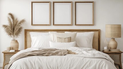 Minimalist Bedroom Interior with White Bedding