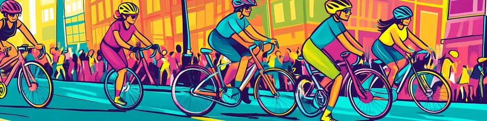 Fototapeta premium Colorful Cyclists Riding Bikes in the City