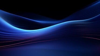 3d render, abstract minimal neon background with glowing wavy line. Dark wall illuminated with led lamps. Blue futuristic wallpaper