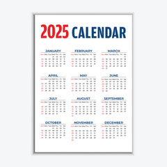 New modern minimalist 2025 calendar design template for corporate, business, company, and office 
scheduling.