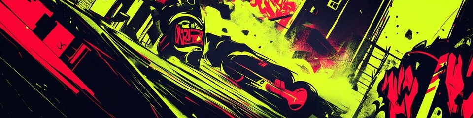 Abstract Neon Green and Red Geometric Pattern