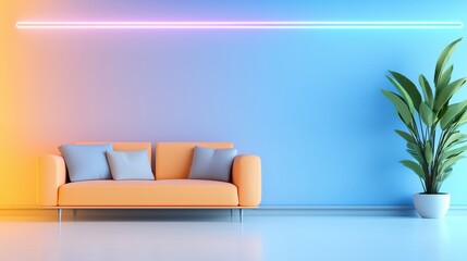 Futuristic Smart Light Strip in Augmented Reality Enhancing Stylish Living Room Ambiance