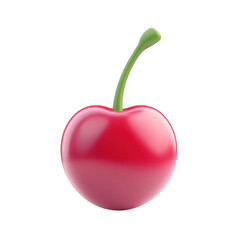 A vibrant red cherry with a fresh green stem, perfect for illustrations, food designs, or fruit-related content. 3d render