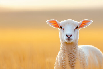 Fototapeta premium Sheep grazing in a sunlit field during golden hour