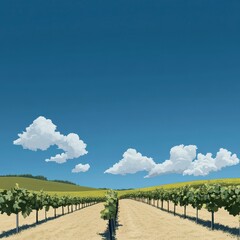 Naklejka premium Realistic vineyard landscape with rolling hills and grapevines, beautiful and perfect for promotion
