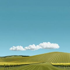 Realistic vineyard landscape with rolling hills and grapevines, beautiful and perfect for promotion