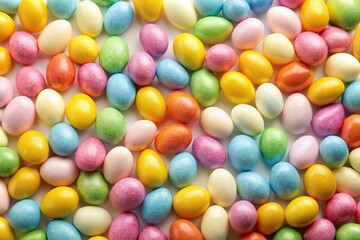 Obraz premium sweet, candyland, holiday, joyful, delicious, tasty, colorful, confectionery, party, tilted, concept,easter, spring, bright, Easter theme backdrop made of egg shaped candy tilted in an angle