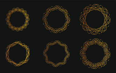 golden circular circle with thin line deco style wedding invitation frame set