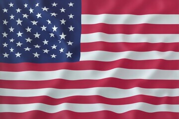 Fototapeta premium The American flag is waving in the wind. The stars on the flag are evenly spaced and the stripes are red and white