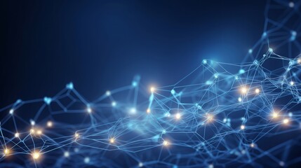 Abstract image of neural connections on blue background. Technological background for a design on the theme of artificial intelligence, big date, neural connections