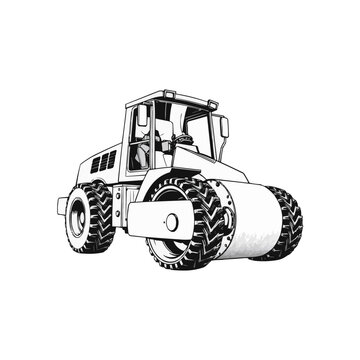 recommend clip art: Road Roller vector artwork. Steamroller black and white clip art silhouette. Roller editable logo design