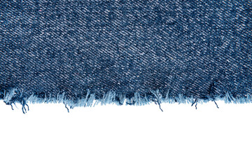 Piece of torn denim on a white background. Denim texture