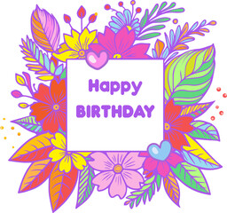 Hello Autumn Birthday party, cute frame with place for text Holiday wreath fall leaves flowers decoration isolated. Holiday invitation, greeting card Thank You cartoon card Thanksgiving Birthday