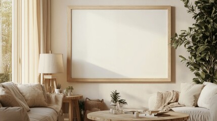 Modern Living Room Interior with Empty Frame