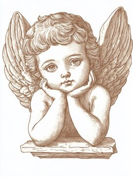 recommend clip art: Renaissance style outline painting of a cherub angel