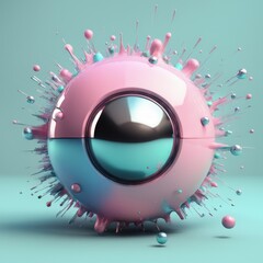 Fototapeta premium A stylized sphere with a glossy surface and colorful splashes, showcasing a playful design.