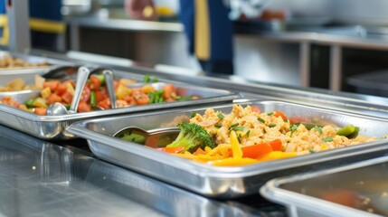 A buffet with a variety of food including sandwiches, fries, and vegetables