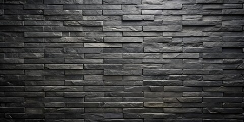 Obraz premium Horizontal dark black modern slate brick wall pattern background for design and decoration
