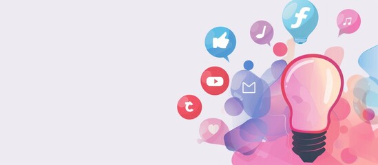 Abstract background with social media icons and light bulbs, in vector illustration style