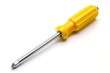 manual, utility, maintenance, white background,screwdriver, fix, hand tool, isolated, metal, DIY, household, repair, macro, equipment, Yellow screwdriver isolated on a white background