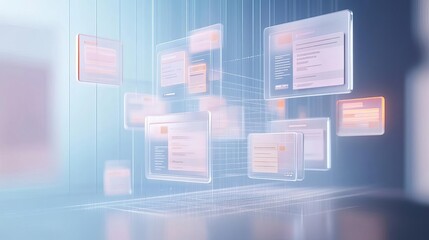 A 3D search engine interface with floating tabs and filters, symbolizing user-friendly search customization
