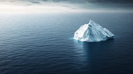 A lone iceberg drifting in a vast, empty ocean, representing the isolation and decline of polar ice in a world facing rising temperatures.