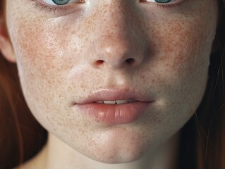 Fototapeta premium A woman with red hair and freckles has a very pale face