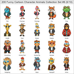 Obraz premium Funny Cartoon Character Animals Collection Set of 200 Isolated Animals Part 5