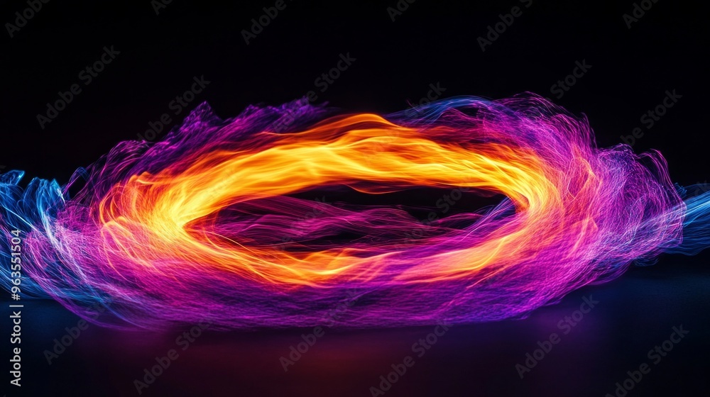 Wall mural vibrant swirling lights create a captivating circular pattern. the dynamic motion captures energy an