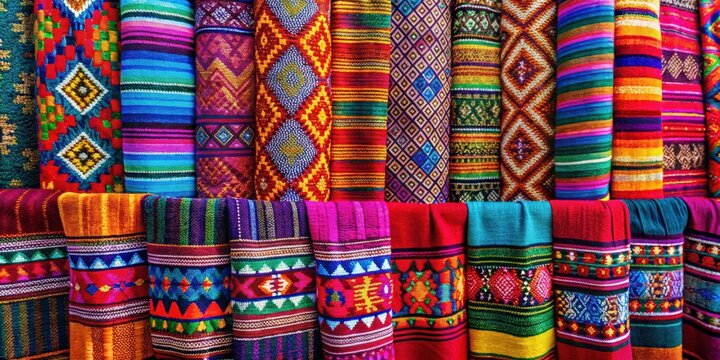 Traditional indigenous tzotzil maya textiles from Zinacantan, Mexico, featuring vibrant colors and intricate patterns