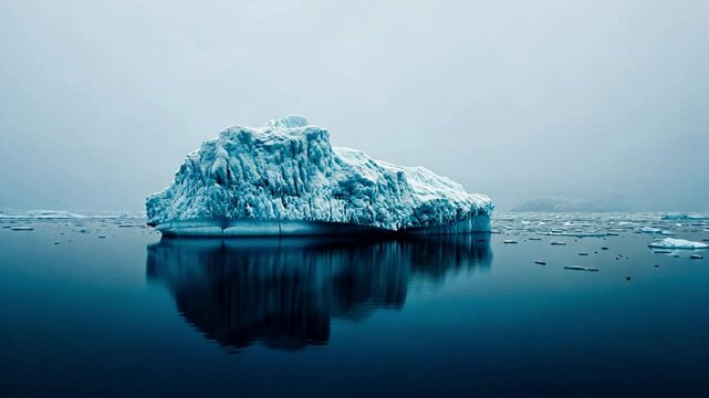 Melting Iceberg Pieces in ocean, sea or lake. Huge Piece of Glacier. Glaciers are melting at north circle of the world. Arctic glacier. Beautiful reflection on water. 4k video