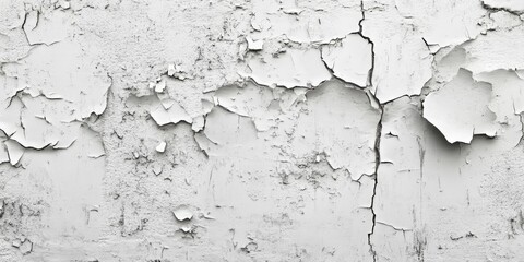 Obraz premium Cracked white wall with peeling paint texture, featuring a blank area for versatile design use. AI generated illustration