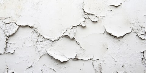Obraz premium Cracked white wall with peeling paint texture, featuring a blank area for versatile design use. AI generated illustration