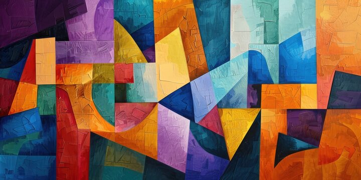 Cubist painting featuring blended geometric shapes, creating a serene and abstract visual experience. AI generated illustration