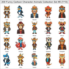 Funny Cartoon Character Animals Collection Set of 200 Isolated Animals Part 7