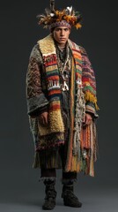 Obraz premium A model stands elegantly in traditional Argentinian attire showcasing rich cultural heritage