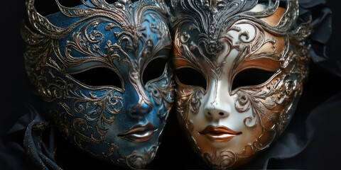Fototapeta premium Dual-faced mask with intricate ornate details, showcasing artistry and craftsmanship. AI generated illustration