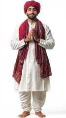 Fototapeta premium A man stands gracefully in traditional Pakistan clothing embodying cultural heritage