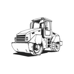 Road Roller vector artwork. Steamroller black and white clip art silhouette. Roller editable logo design